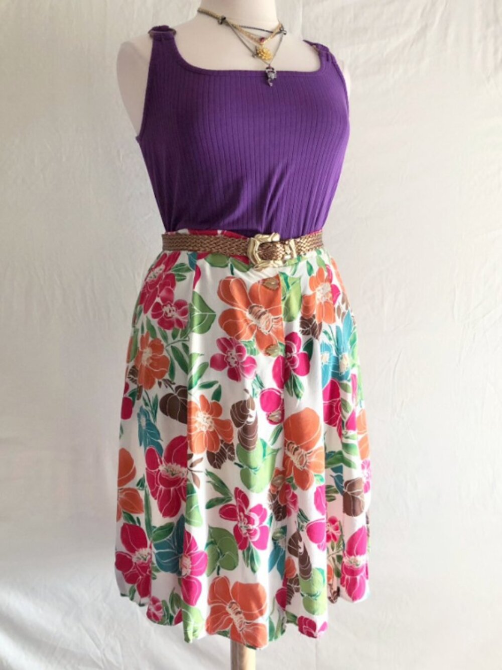 Vintage 90s Floral Cottagecore Full Skirt Size XL